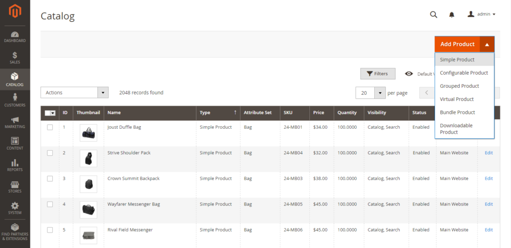 A screenshot to add products to magento store