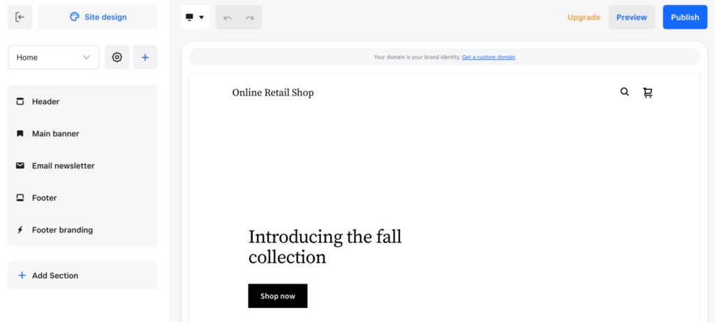A screenshot to design an eCommerce store in weebly