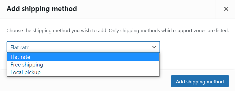 A screenshot of WooCommerce shipping options