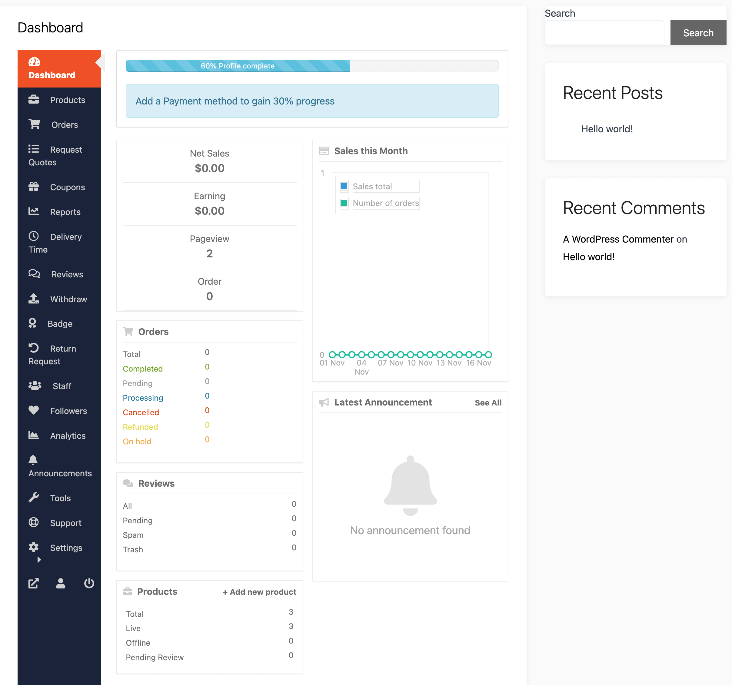 This is a screenshot of dokan vendor dashboard