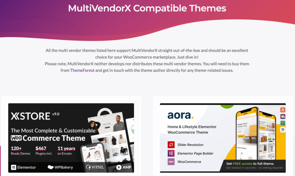 This is a screenshot of MultivendorX compatible themes