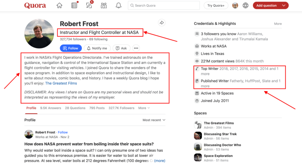 A screenshot to establish yourself as an expert on Quora