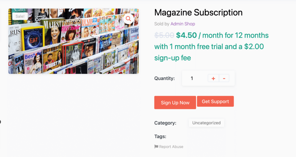 This image shows a simple subscription product 