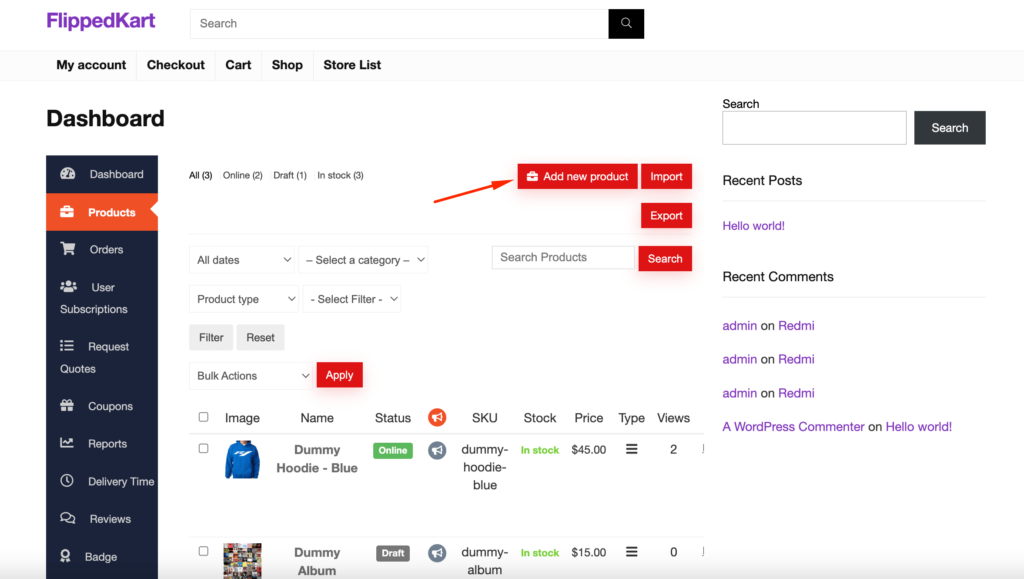 This is a screenshot of adding a new product from the vendor dashboard