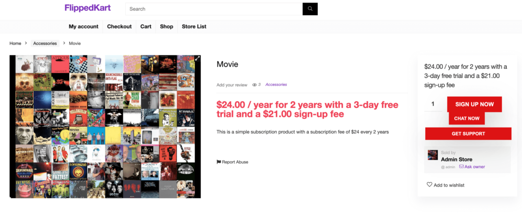 This is a screenshot of the Simple Subscription product view
