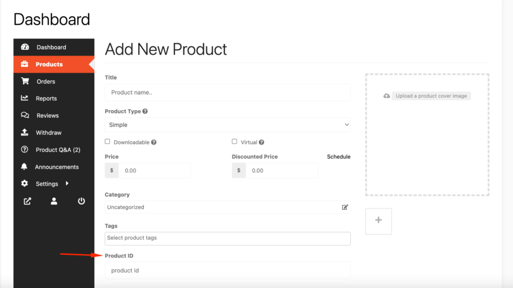 This is a screenshot of the new product field