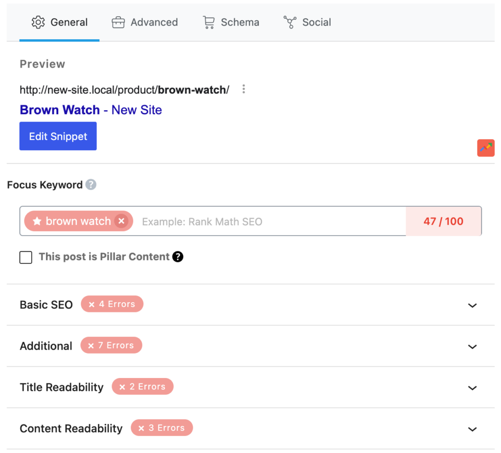 rank math seo options on vendor dashboard