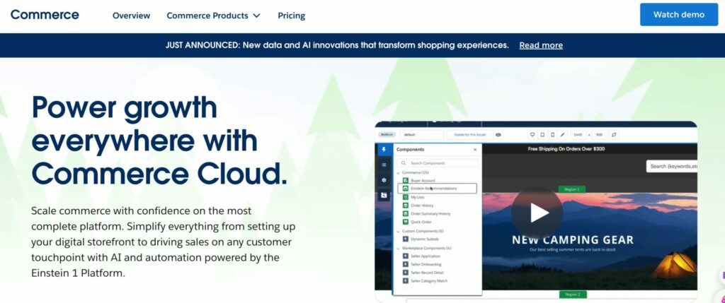 This is a screenshot of the Salesforce commerce homepage