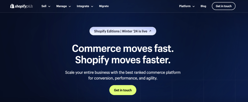 This is a screenshot of the Shopify homepage