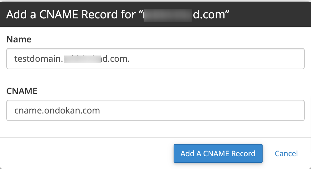 This is a screenshot of adding Cname in the popup