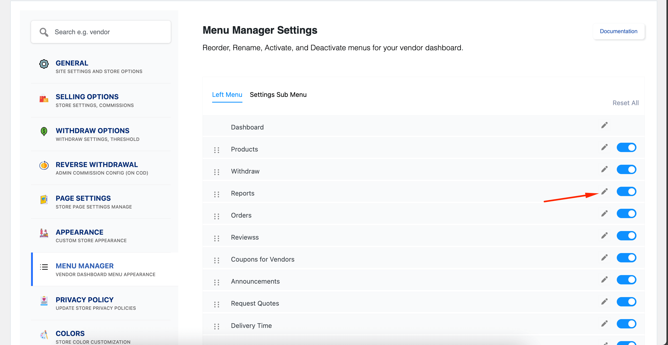 This is a screenshot of edit button of report