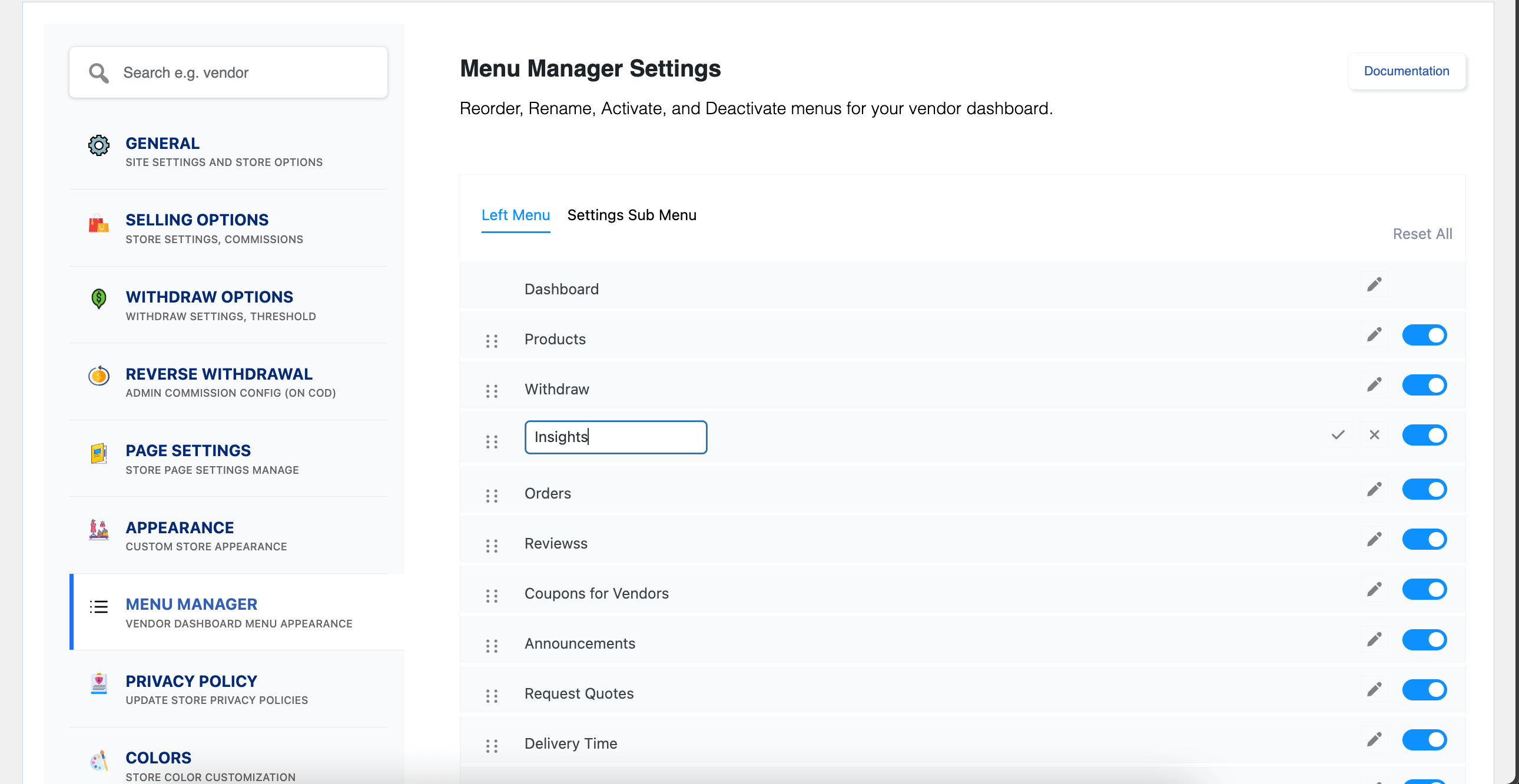 This is a screenshot of renaming report to insights