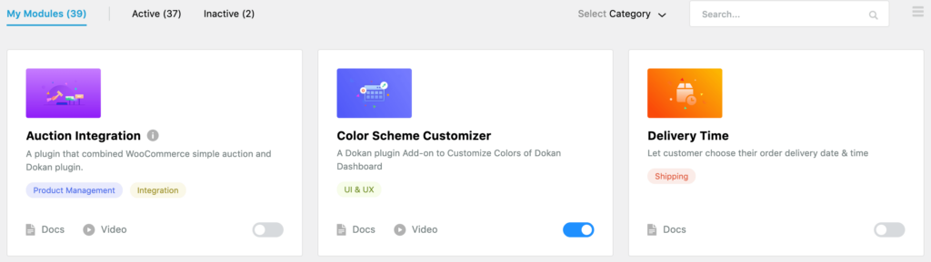 A screenshot to acitivate color scheme customizer on dokan