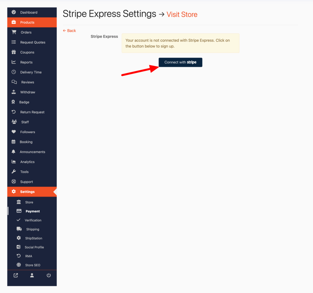 This is a screenshot of vendor dashboard paymnet section