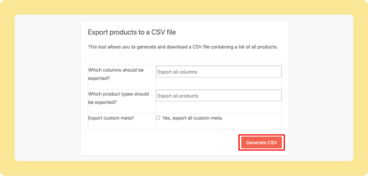 This image shows how to export products as a CSV file using Dokan plugin