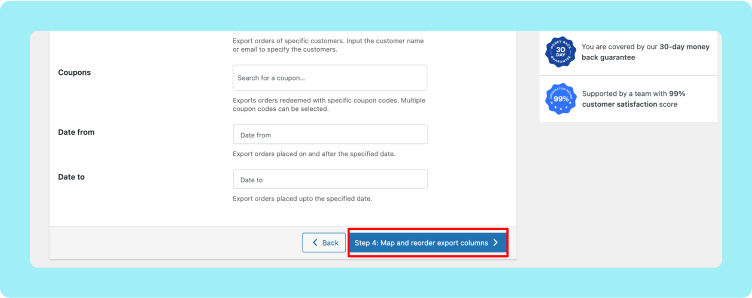 This image shows how to map and reorder export columns