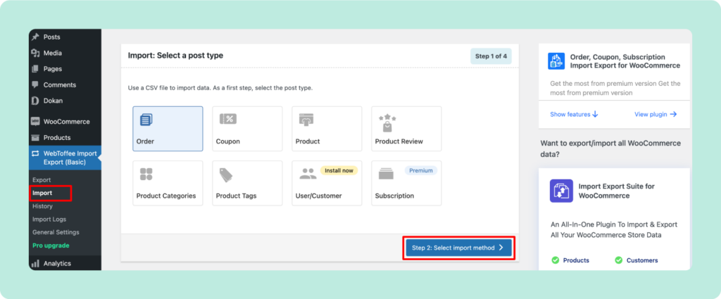 This image shows how to import products using a plugin