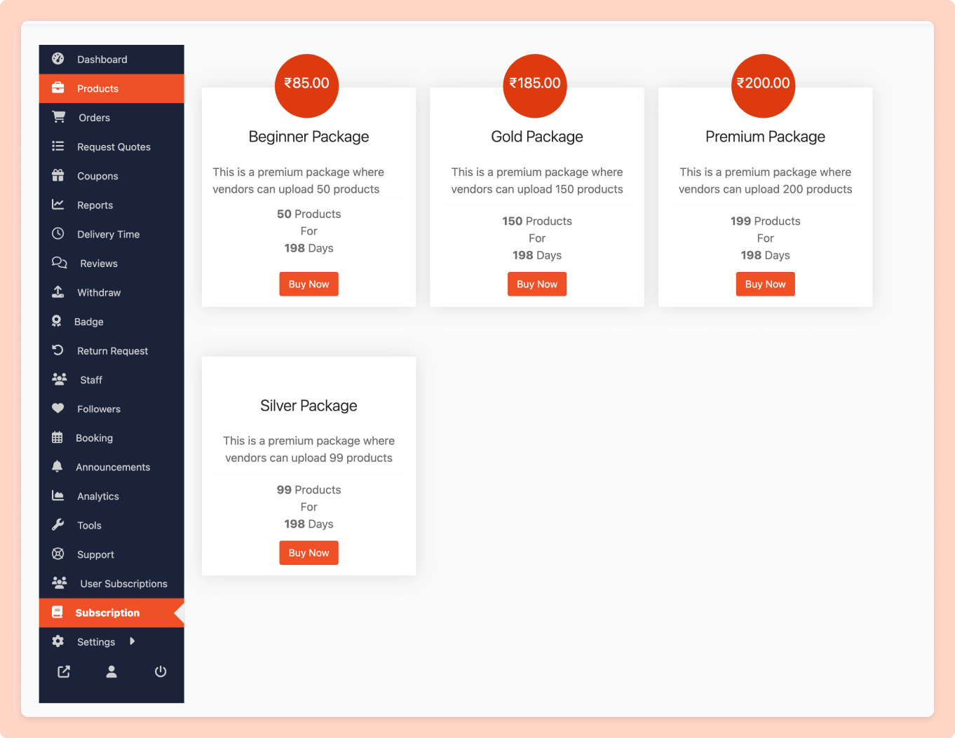 7 Ways to Monetize Your Dokan Marketplace You Didn't Even Know Existed!! 2 This is a screenshot of the subscription packages for the vendor