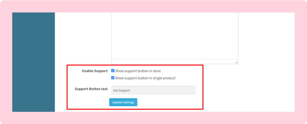 This image shows how to configure the Store support module as a vendor