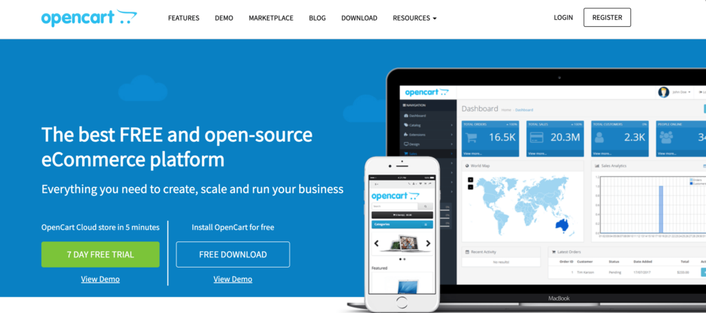 This is a screenshot of Opencart