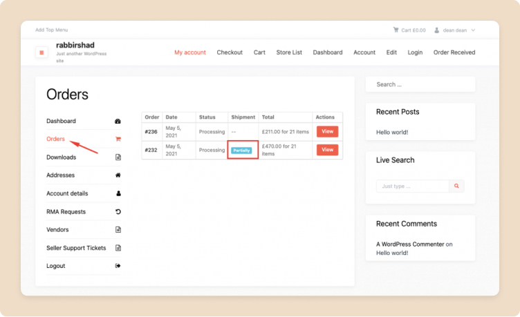 This image shows customer shipment tab