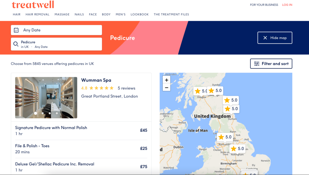 This is a screenshot of Treatwell