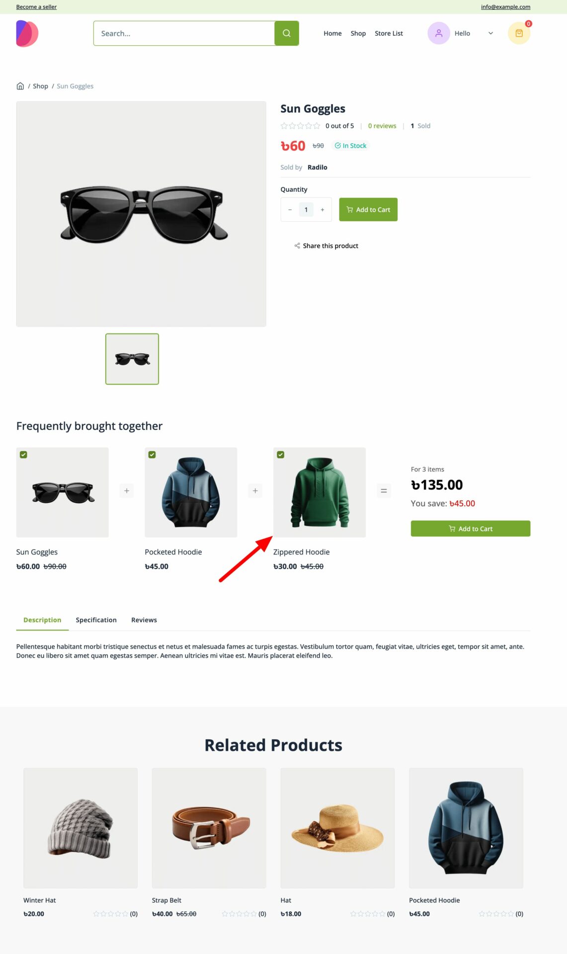 This is a screenshot of variation product being bought