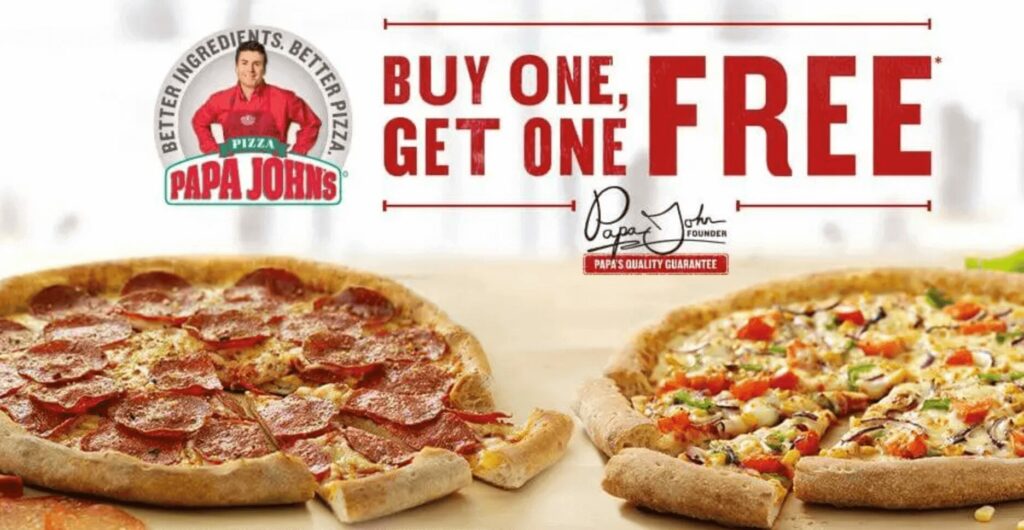 This is an example of Buy One, Get One Offer of a Pizza restaurant. 