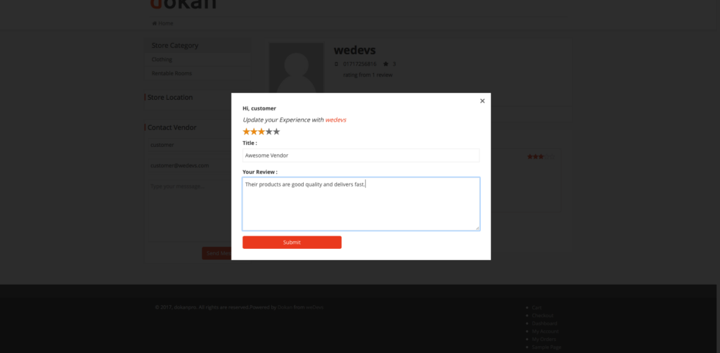 This is a screenshot of Dokan Vendor Review