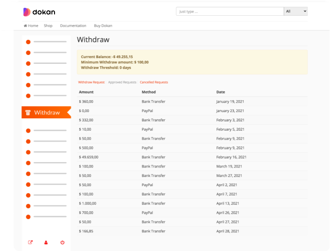 Easy Withdrawal System for Vendors 1