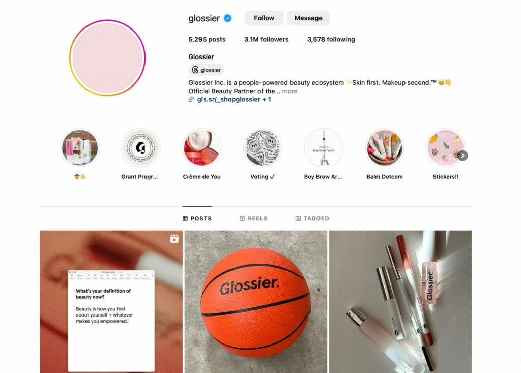 It's a screenshot of the Glossier instagram page