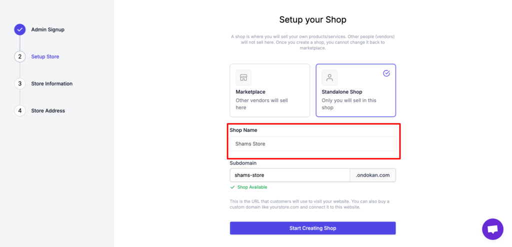 This image shows how to insert standalone shop name