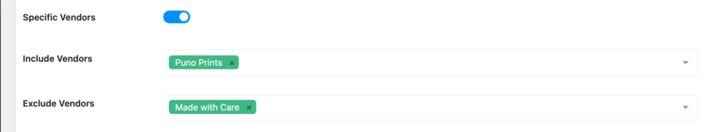 This is a screenshot of including and excluding specific vendors