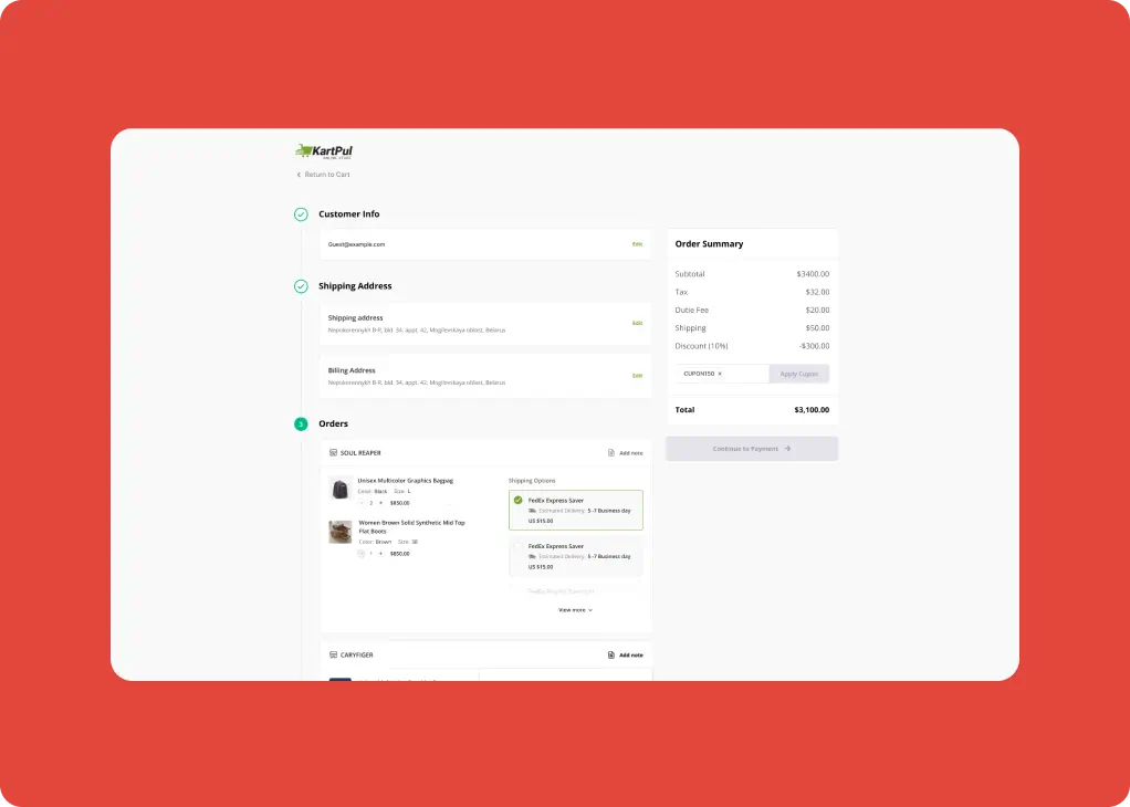 estimates of shipping costs in real time