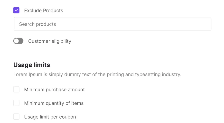 exclude products categories from the coupon