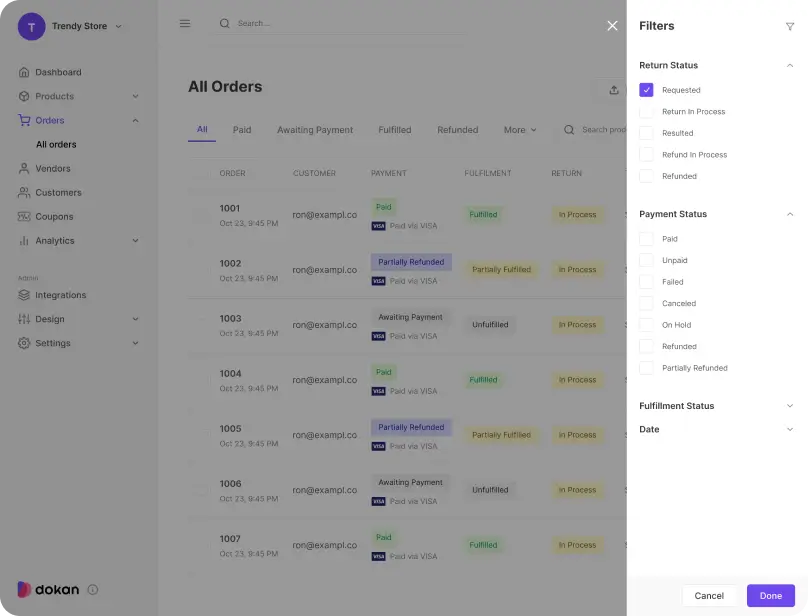 filter orders by status