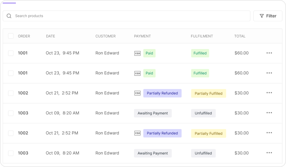 presets for the order status