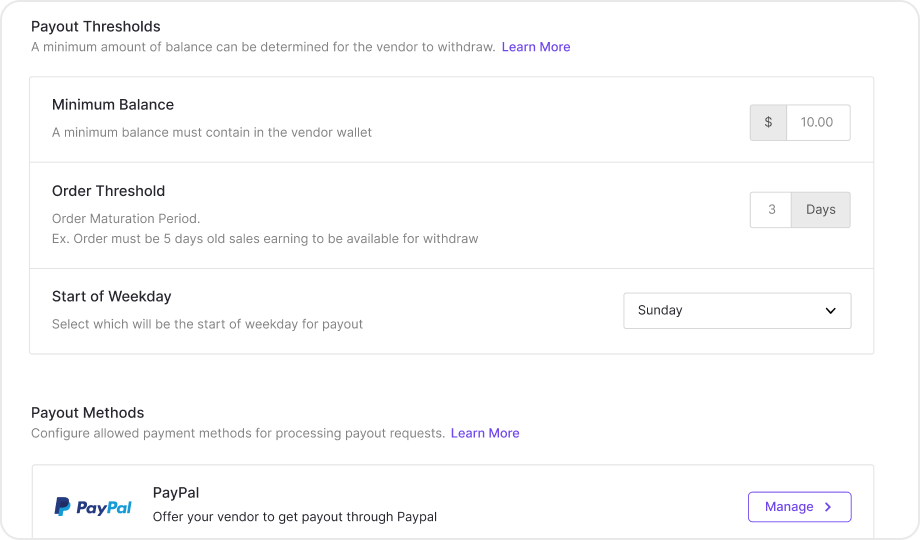 set payout thresholds