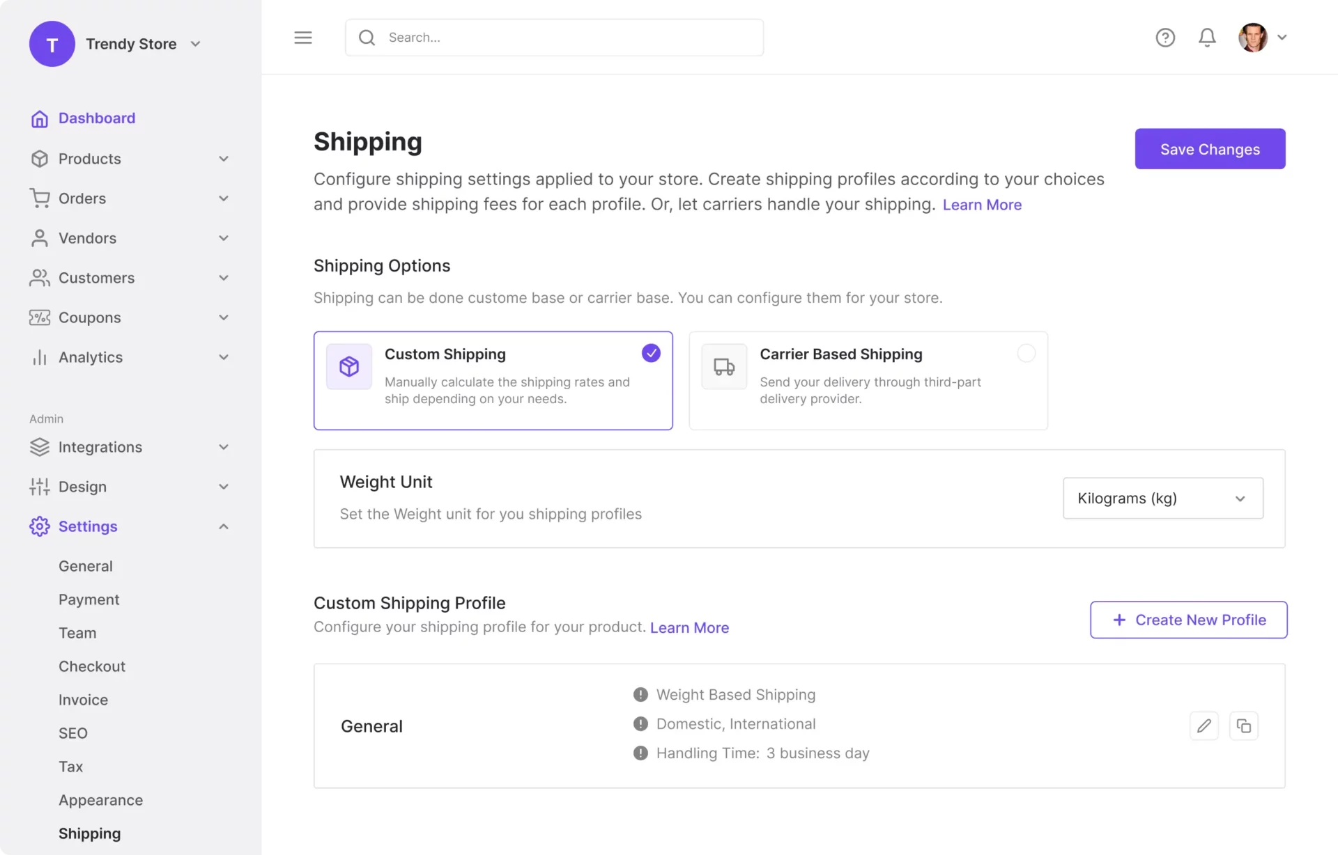 Versand verwalten Dokan Cloud Dashboard