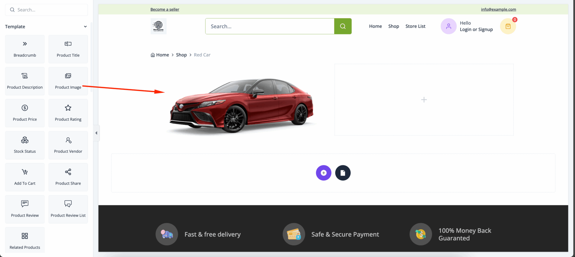 This is a screenshot of Product Image widget