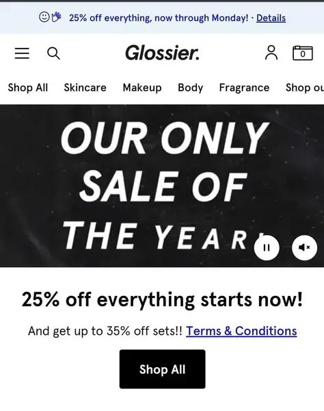 This is a screenshot of glossier black friday campaign