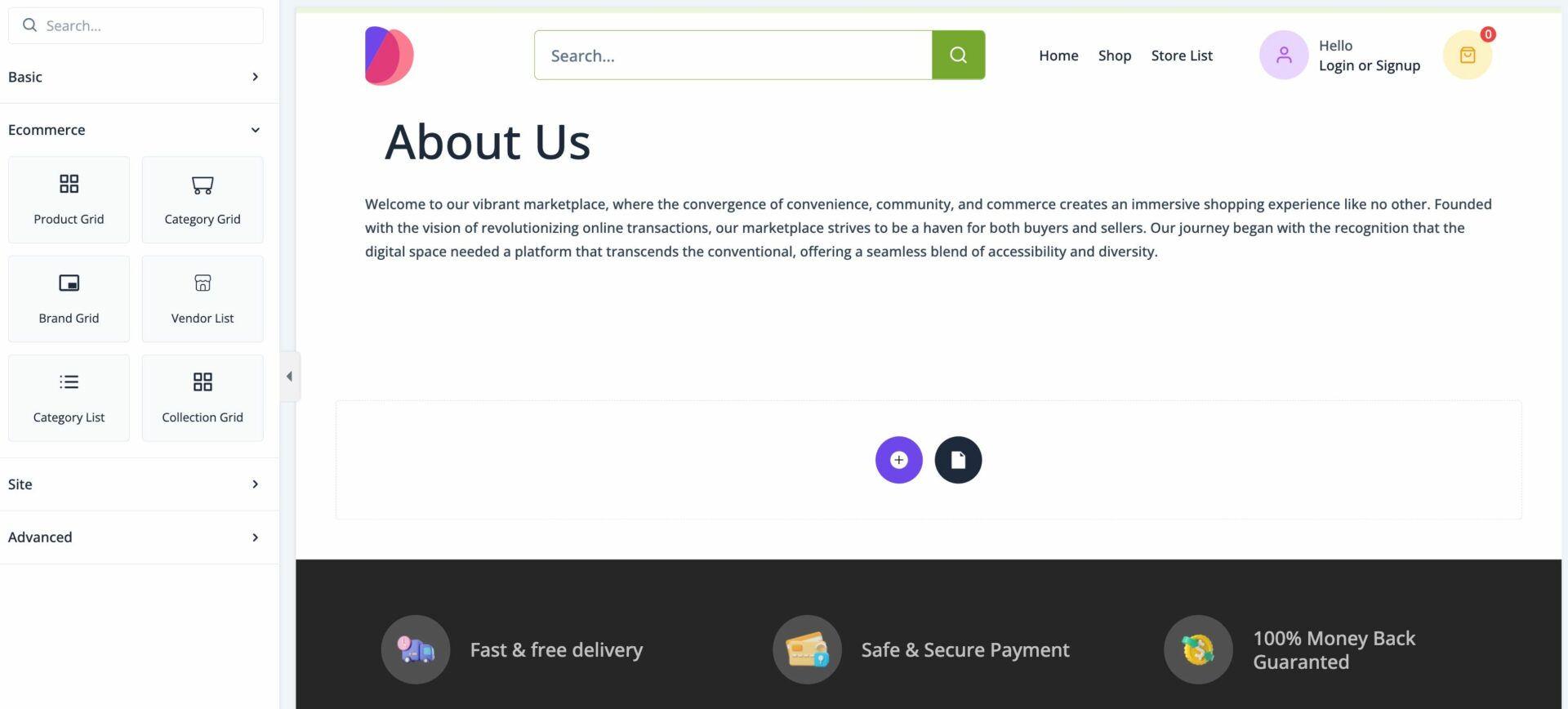This is a screenshot to Dokan cloud page builder