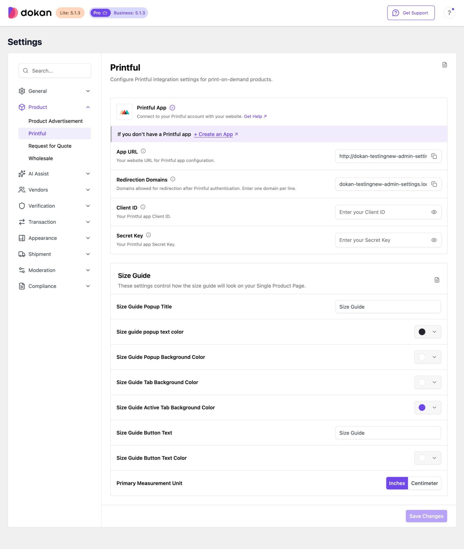 This is a screenshot of printful settings after notice