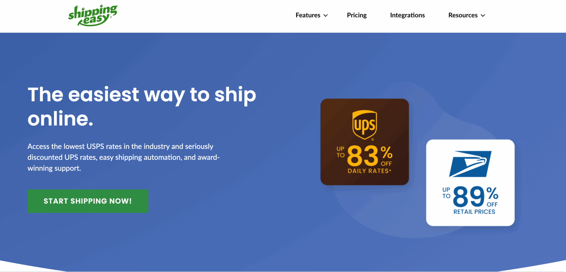 This is a screenshot of the ShippingEasy website 