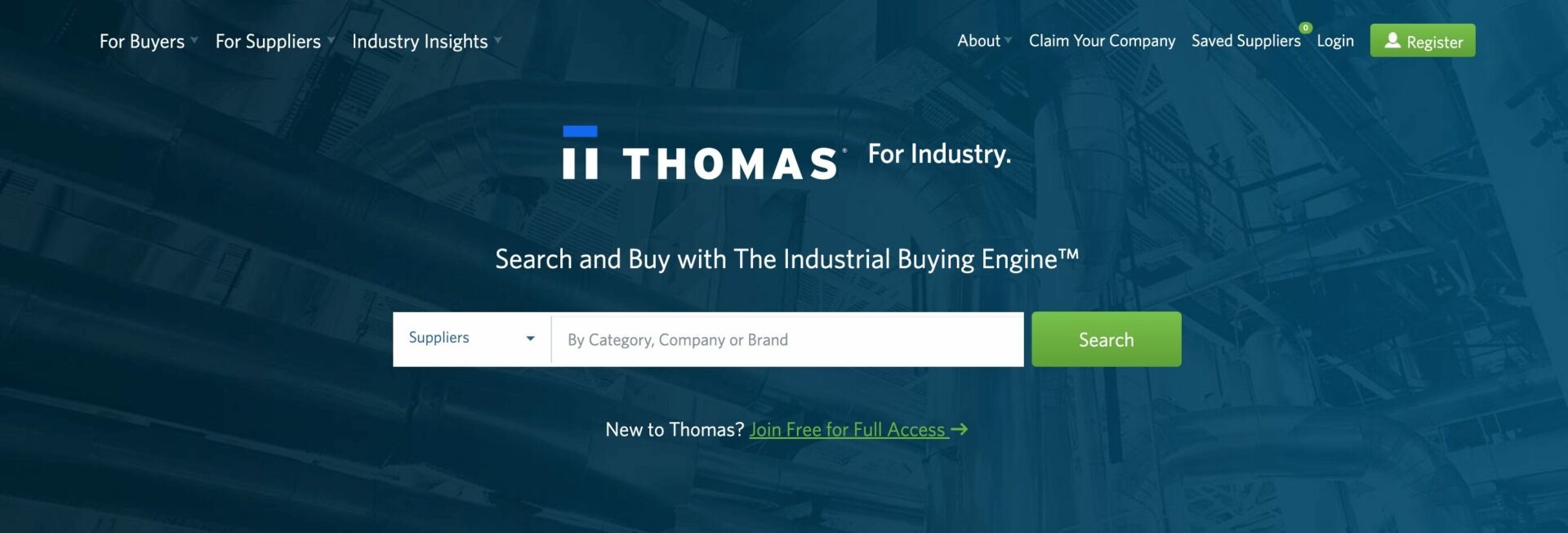 This is a screenshot of the ThomasNet B2B marketplace 