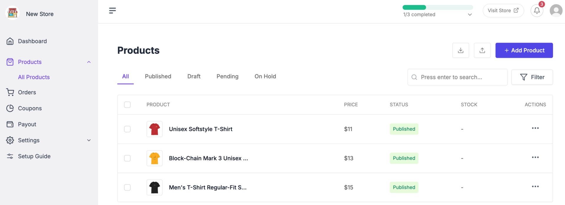 This is a screenshot to vendor dashboard