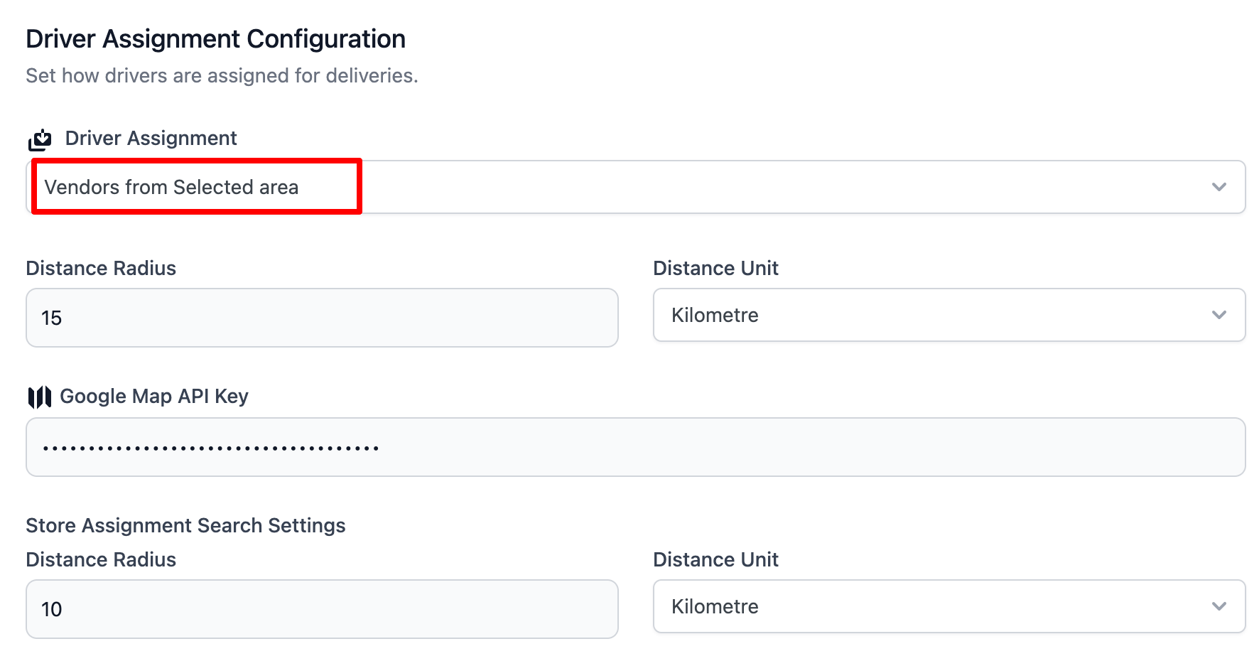 This image shows how to assign vendors from selected area