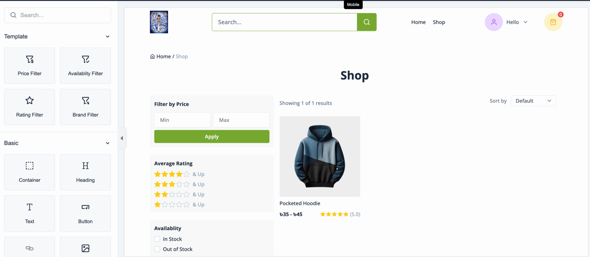 This image shows the shop page customization of dokan cloud shop