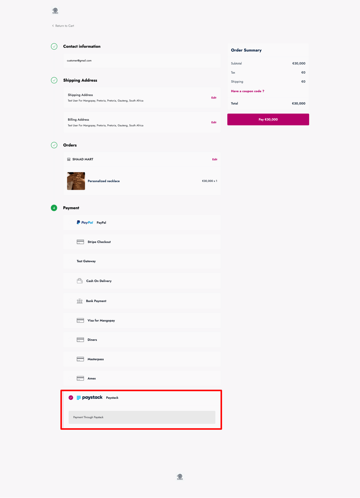 This is a screenshot of checkout page