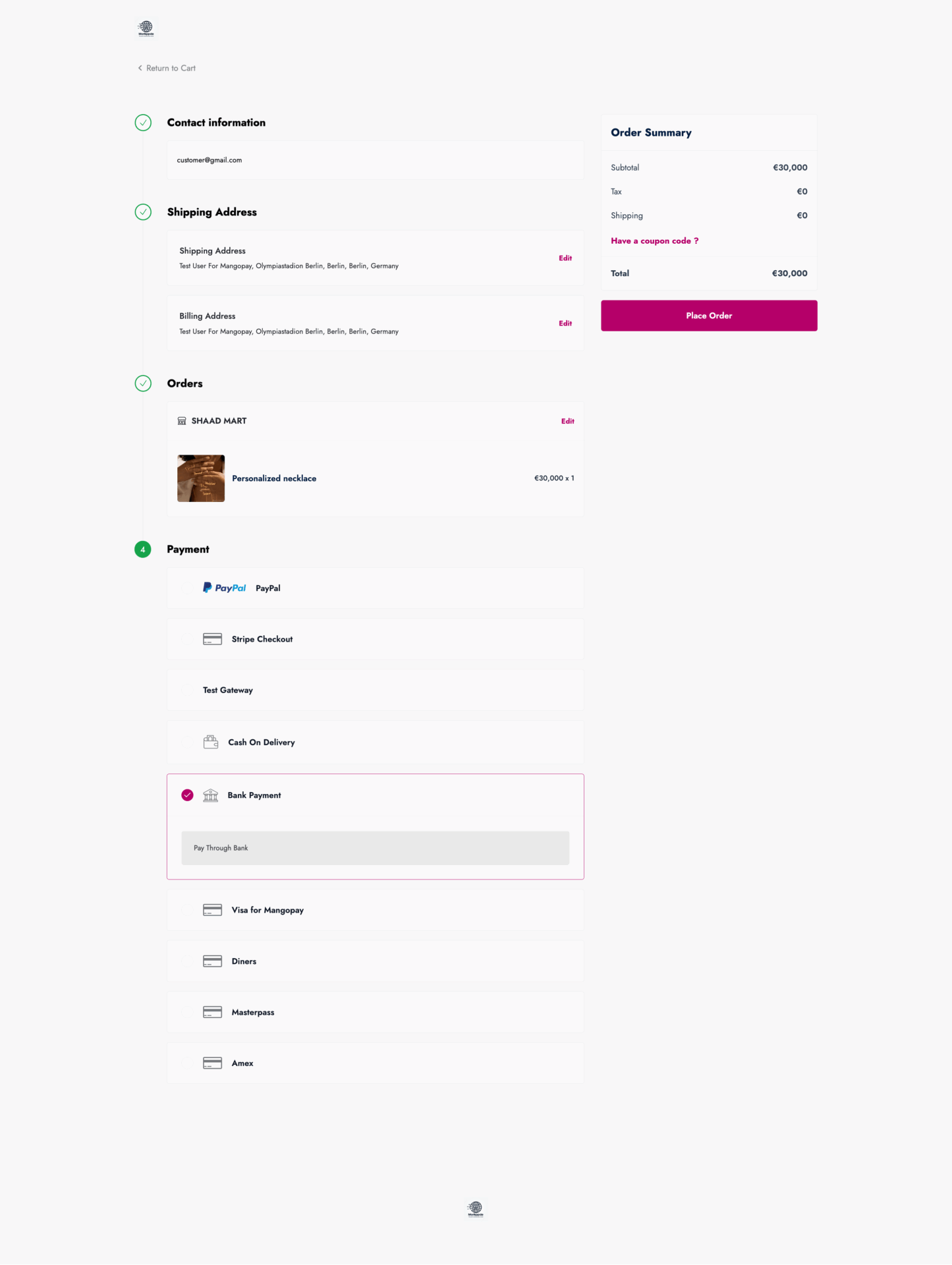 This is a screenshot of checkout page